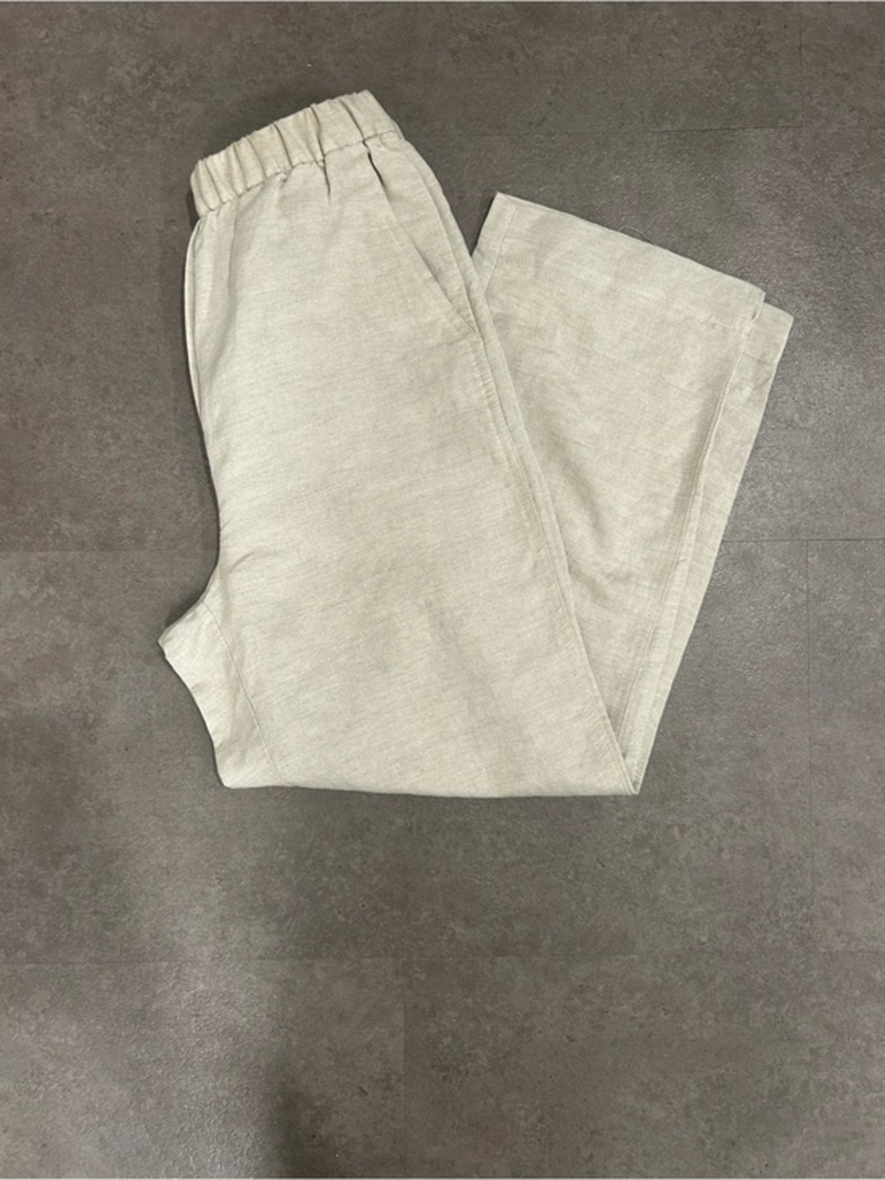 OYSHO 100% Linen Beige Wide Leg Pants Size XS